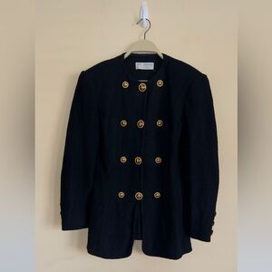 Old Money St. John By Marie Gray Black Santana‎ Knit Jacket Gold Crest Buttons